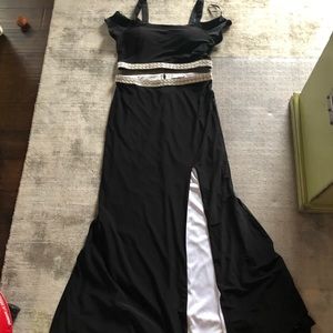 Two piece black two strap off shoulder dress